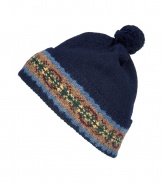 Stylish navy Fair Isle beanie - Top off your cold weather staples with this cozy wool cap - Traditional Fair Isle knit with pom-pom detail - A perfect addition to any fall outfit - Pair with parkas, sweaters, and shearling boots