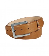 Easy elegance is a cinch with Paul Smiths tawny brown belt - Smooth, supple leather and classic rectangular silver-tone buckle - Signature multistripe keeper and taupe leather lining Versatile, medium width style ideal for any number of occasions - Pair with chinos, dress trousers or dark denim