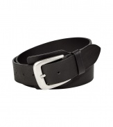 Cinch your look in style with this black leather belt from cult favorite designer Maison Martin Margiela - Textured leather with silver-toned buckle - Pair with jeans, corduroys, dress trousers, or chinos