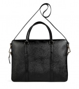 Elevate your workweek staples with this luxe leather briefcase bag from Jil Sander - Classic briefcase style, carrying handles and convertible shoulder strap, top zip closure, textured leather - Perfect for work or travel