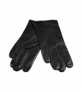 Sleek and sophisticated, Paul Smiths black leather gloves are an elegant choice for finishing tailored business looks - Stitched knuckle seaming - Wear with tweed jackets and silk ascots, or immaculately tailored coats and cashmere scarves