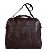 With subtle logo details, this textured leather carryall is a luxe travel essential - Large square shape, top carrying handles and convertible shoulder strap, top zip closure, big M logo detail on front and back, embossed front logo plaque, small internal pocket - Perfect for stylish jet-setting or a quick weekend jaunt