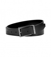 Add a sleek, streamlined finish to your look with Burberry Brits impeccably styled black calfskin belt - Logo engraved buckle with characteristic check detail - Pair with everything from jeans, chinos and cords to sharply tailored suits