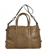 Jet-set in streamlined style with this supple leather carryall from cult-favorite accessory label Maison Martin Margiela - Large rectangular shape, top carrying handles and convertible shoulder strap, top dual-zip closure, stylishly distressed leather - Perfect for a weekend jaunt, a business trip, or an international excursion