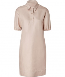 With its timeless classic styling and streamlined look, Jil Sander Navys silk shirtdress is a work and weekend essential staple - Classic collar, gathered short sleeves, elasticized cuffs, partial button placket, slit sides - Loosely tailored fit - Wear with chic flats and an oversized leather tote