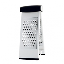 Use this grater on a cutting board, or over a plate for neat, virtually effortless grating. Two stainless steel surfaces create coarse or fine textures. The grater snaps apart for easy cleaning and folds for storage.