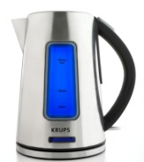 Boil better with Krups. This electric tea kettle features a sleek, stainless steel design and operates without a cord – just lift the kettle off its base to pour and serve wherever you want. One-year warranty. Model BW3990. Qualifies for Rebate