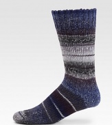 A thick wool blend, in soft, multicolored stripes is an ideal choice to wear under your winter boots for all day comfort.Mid-calf height52% wool/46% acrylic/1% elastane/1% polyamideMachine washImported