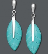 A tropical sensation! Pretty turquoise stones in the shape of palm leaves (9-19 mm) add exotic flavor to any look. Set in sterling silver. Approximate drop: 1-1/10 inches.