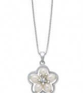 The perfect pick. This pretty flower pendant features cultured freshwater pearls as petals (4-4-1/2 mm) in a smooth sterling silver setting. Approximate length: 18 inches. Approximate drop length: 1 inch. Approximate drop width: 5/8 inch.