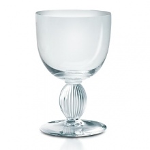 Detailed with Lalique's signature touch - a swirl of frosted glass on the stem. Shown from left to right: carafe, pitcher, flute, goblet, wine glass, small wine glass.