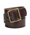 Cinch your look in style with this versatile leather belt from Polo Ralph Lauren - Smooth leather with brass-tone buckle - Pair with jeans, trousers, chinos, or cargo pants