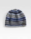 This lightweight striped beanie is the perfect topper to a stylish cold-weather ensemble.Ribbed knit trim35% viscose/29% lambswool/20% nylon/8% angora/8% cashmereDry cleanImported