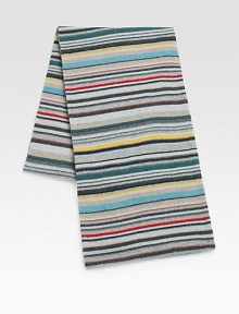 A remarkably soft winter knit scarf is defined by a vivid mix of stripes.7W x 63H35% viscose/29% lambswool/20% nylon/8% angora/8% cashmereDry cleanImported