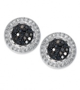 Circular chic. Black (1/4 ct. t.w.) and white (1/4 ct. t.w.) diamonds come together quite nicely in this pair of sterling silver stud earrings. Approximate length: 3/8 inch.