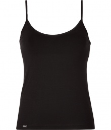 Stylish camisole in fine, black modal and cotton blend - Especially comfortable and flattering, thanks to a touch of stretch - Soft, lighter weight material ideal for layering - Gently fitted, with slim straps and a round neckline - Cut to hit at hips and contour curves - Versatile, sexy and indispensable! - Pair with the matching panty