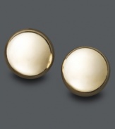 Stylish studs add a hint of subtle glamour. Earrings feature a circular ball design with a flat surface. Crafted in 14k gold. Approximate width: 7 mm.