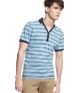 No more yawning. This modern take on the polo from Bar III adds some hip downtown style to your look.