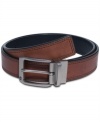 Double edge stitch leather belt by Timberland is reversible for 2 different unique looks.