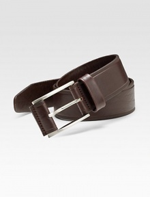 A smooth leather classic is finished with a brushed metal buckle. Brushed silver zinc buckle About 1½ wide Imported 