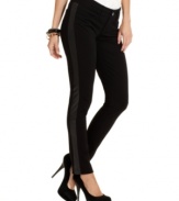 Look sleek and stylish in Seven7's petite skinny trousers featuring tuxedo-style faux-leather side panels!