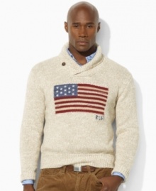 Constructed from soft cotton, this handsome shawl-collar sweater salutes the flag in style.