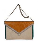 Work a modern-vintage edge into your outfit with Hoss Intropias Downtown-cool colorblocked leather shoulder bag - Flap with hinged metal clasp, antique-finished chain strap, inside zippered back wall pocket - Wear with edgy separates and just as colorful chunky jewelry