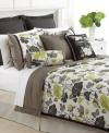 Freshen up! A decidedly modern floral print blooms in shades of green, black and gray for a new definition of contemporary comfort. Ribbon ties and a dotted European sham bring added style to this Martha Stewart Collection comforter set.