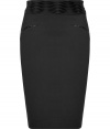 Ultra modern and exquisitely chic, LAgences structural pleated pencil skirt is an understated contemporary choice for ladylike cocktail looks - Structural wave pleated waistband, patent trimmed front slit pockets, hidden back zip, kick pleat - Form-fitting - Wear with tucked in tops and flawless pin heels