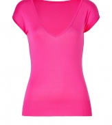 Liven up your workweek looks with Ralph Lauren Blacks hot pink cap sleeve top, a luxe alternative to your favorite tee - Deep V-neckline, cap sleeves, ribbed hemline - Long lean fit - Wear with everything from favorite skinnies and loafers to pencil skirts and heels