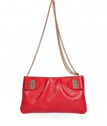 Luxe shoulder bag in pure, ultra-supple bright red leather - As fashionable as it is functional, this purse easily converts to a clutch - Elegant envelope shape with decorative Gancini tabs and gold-tone hardware - Removable cross body chain link strap and zip top - Fully lined with one open interior pocket - Height: 5.5 - Length: 9.5 - Width: 1.5 - Made in Italy