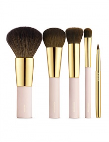 The right brushes make makeup easy. This essential set of luxurious brushes complements AERIN's effortless beauty collection. It's everything you need for the look you want. The set includes: Foundation, bronzer, highlighter, concealer and lip brushes, all held in a signature AERIN bag. Imported. 