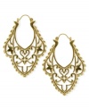 Make a statement with a bold pair of Moroccan-inspired filigree earrings. Crafted from nickel-free base metal, this 14k gold-plated design is suitable for sensitive skin. Approximate drop: 2 inches.