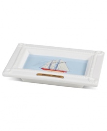 Set sail for uncharted bath decor with this nautical-themed soap dish from Creative Bath. Emblazoned with a seafaring schooner, this charming piece docks beautifully-powder rooms to bathrooms.