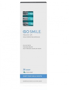 GO SMiLE's exclusive Ampoule Technology Delivery System lets you polish your teeth and keep them white with deliciously refreshing Touch Up ampoules. Get a just-brushed feeling - anytime, anywhere. Flip, Pop, Touch Up! 30 ampoules, 0.02 fl. oz. each. 