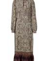 Super chic khaki multicolor print silk maxi-dress - Channel the of-the-moment bohemian trend in this luxe maxi-dress - Lovely paisley print and sexy keyhole neckline - Wear with wooden platforms and a resin necklace for a haute hippie look - Try with platform heels and a felt hat