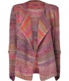 Paint soft color into Downtown-cool looks with Zadig & Voltaires chunky knit open cardigan, finished in sweet shades of variegated rose - Collarless, long seamed sleeves, asymmetrical cuffs, front dropped stitch detail, ribbed trim - Easy, relaxed fit - Style with edgy leather leggings and contemporary carryalls