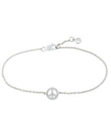 Give this charming design a chance. This delicate mini charm bracelet from CRISLU flaunts a peace sign with faceted clear cubic zirconias (1/4 ct. t.w.). Crafted in platinum over sterling silver. Nickel-free. Approximate length: 7 inches.