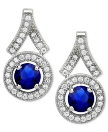 Make yourself the center of attention in CRISLU's drop earrings. Hand-cut, faceted clear cubic zirconias surround a round-cut sapphire-colored cubic zirconia (1-1/12 ct. t.w.) Set in platinum over sterling silver. Approximate drop: 2/3 inch.