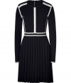 Perfect for taking from work to cool weather cocktails, Marc by Marc Jacobs two-tone sweater dress is as versatile as it is chic - Round neckline, long sleeves, layered cream trim, hidden back zip - Fitted top, full skirt - Wear with sleek pumps and a carryall tote to work