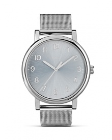 Practical, punctual and pretty. Timex's gleaming silver-plated ticker flaunts a mesh bracelet for feminine flair around the clock.