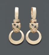 Let your inner animal run free with these door knocker style earrings from Signature by Effy Collection. Crafted in 14k rose gold, earrings feature round-cut black and white diamonds (3/4 ct. t.w.) with sparkling emerald accents. Approximate drop: 1-5/8 inches.