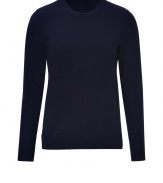 With a classic look and soft suede elbow patches, Rag & Bones navy wool pullover is a timeless choice destined to become an everyday favorite - Round neckline, long sleeves, fine ribbed trim, brown suede elbow patches - Classic slim fit - Wear with a long sleeve tee, jeans and lace-ups