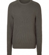 Stylish sweater in fine, cypress green cotton - A modern classic from cult label Marc Jacobs - Elegant all-over ribbed knit - Traditional crew neck and decorative patches at elbows - Modern, slimmer fit and slightly longer cut - Great for everyday, easily dressed up or down - Pair with denim, cords and chinos