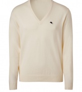 Elegant pullover in fine, pure ivory cotton - Supremely soft, densely woven knit - Deep V-neck - Wide rib trim at cuffs and hem - Contrast logo embroidery at chest - Slim, straight cut - Streamlined and classically cool,ideal for both work and play - Pair with jeans, chinos or slim trousers and leather lace-ups or trainers