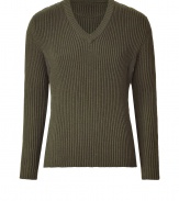 Recently relaunched with a fashion-forward aesthetic, Belstaffs take on modernized knitwear makes the once-stuffy pullover a downtown-approved must-have essential - V-neck, quilted detailing at shoulders and back with studs, contrasting under arm panel with stud detail, all-over ribbing - Style with slim trousers and suede ankle boots