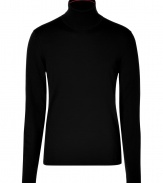 Stay warm and stylish in this urbane-cool wool turtleneck from Hugo - Turtleneck, long sleeves, slim fit - Style with jeans, chinos, or slim trousers