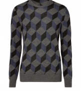 Inject an edge of optical allure into your everyday favorite knitwear with PS by Paul Smiths graphic print pullover - Rounded neckline, long sleeves, fine ribbed trim, slim fit - Pair with jeans and Chelsea boots