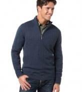 Layer up with the soft look and feel of this classic ribbed quarter-zip sweater from Geoffrey Beene.