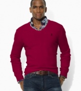 The ultimate cool-weather essential, a preppy sweater is finely knit from luxe lambswool with a handsome V-neckline.